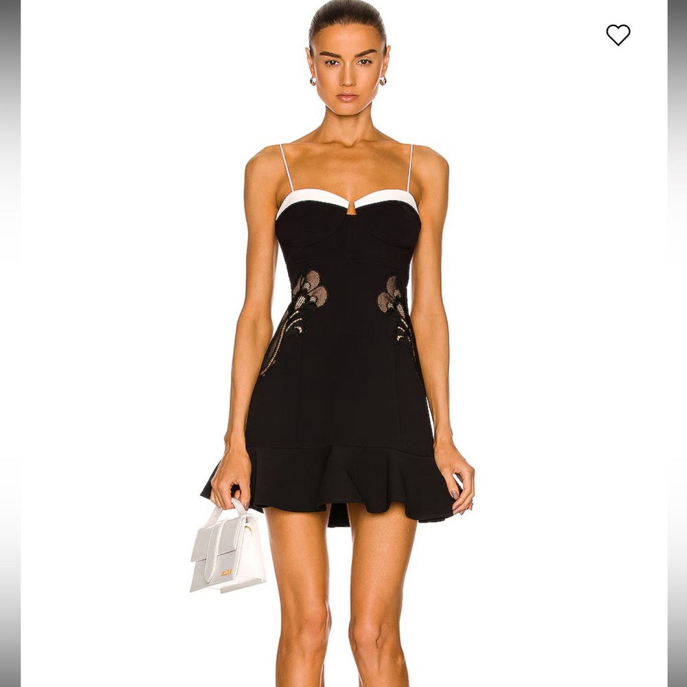 Self-Portrait Black and White Lace-Panel Mini Dress